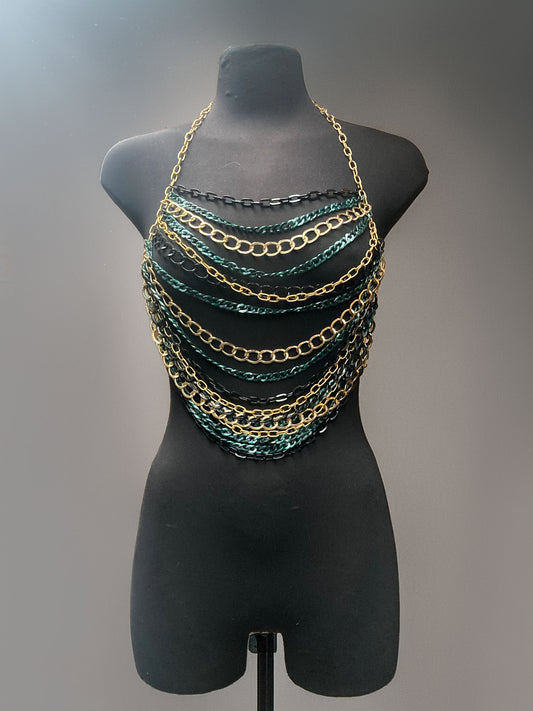 Green, gold  and Black Body Chain